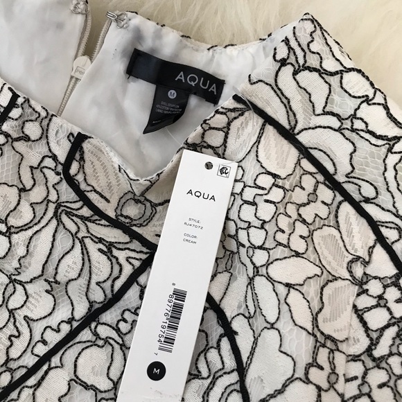 AQUA PIPED FLORAL LACE LONG SLEEVE MINI DRESS - Picture 6 of 8